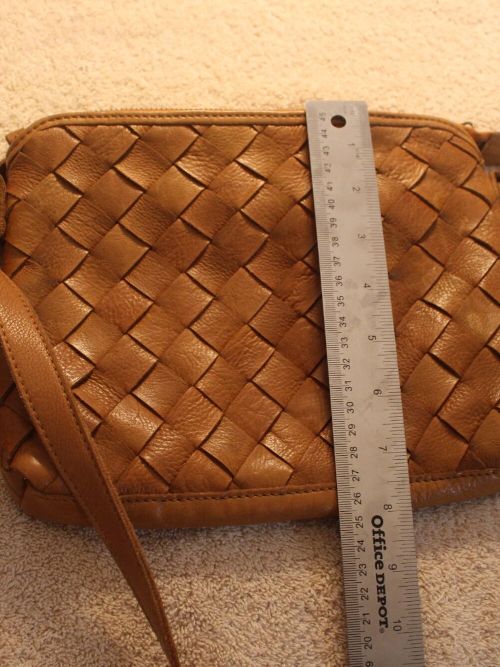 Genuine Leather SKU252Woven Crossbody Bag Brown Cognac Adjustable Strap Boho - Picture 4 of 5
